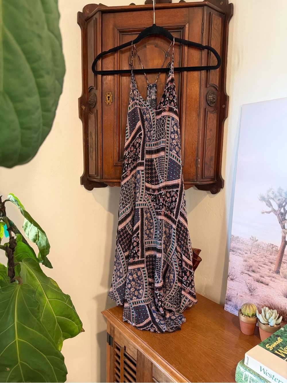 ASTR Boho Patchwork Floral Handkerchief Hem Sundress Size Small